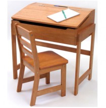 Lipper Slanted Top Desk With Chair in Pecan Finish