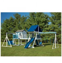 Vinyl Swing Set C8 Bridge Escape by Swing Kingdom  - White & Blue