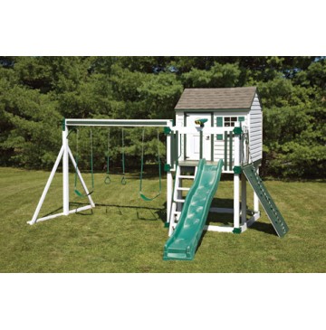 Swing Kingdom Hideout Playhouse Vinyl Swing Set Model C4 in White & Green - c4-white-green-360x365.jpg