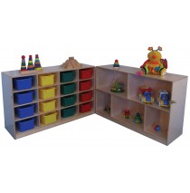 Mainstream Fold 'n Lock Storage Unit w/Cubbies for 16 on casters, 96''w x 15''d x 30''h when fully open