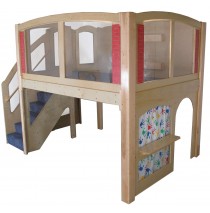 Strictly For Kids Mainstream Explorer 25 Preschool Wave Loft with Recessed Steps on the Left, Blue Carpeting, 11' wide x 6'6'' deep x 94'' high, 52''h platform