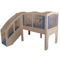 Strictly For Kids Mainstream Older Toddler Explorer 2 Wave Loft, steps on Left, Blue carpet.