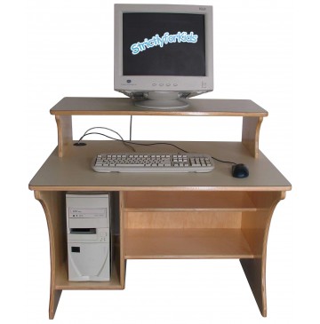 Mainstream Stationary School Age Single Computer Table w/Monitor Shelf, 36''w x 30''d x 27''h work surface (Preschool shown) - sf8003p_statsglcomptblsh-360x365.jpg