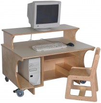 Mainstream Kindergarten Single Computer Table w/Monitor Shelf, 42''w x 30''d x 24''h work surface (Preschool shown)