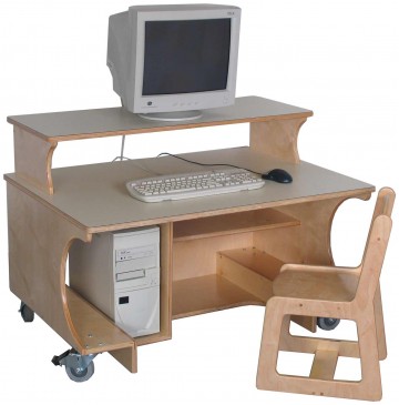 Mainstream Kindergarten Single Computer Table w/Monitor Shelf, 42''w x 30''d x 24''h work surface (Preschool shown) - sf8005_sglcomptblshelf-360x365.jpg