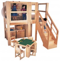 Strictly For Kids Mainstream Explorer 5 Preschool Loft, 96''w x 48''d x 52''h deck, Blue Carpet, Steps Right (Loft only, furniture not included)