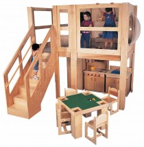 Strictly For Kids Mainstream Explorer 5 Expanded School Age Loft, Steps Left, Beige Carpet, 120''w x 60''d x 60''h deck (Preschool shown; Furniture not included)