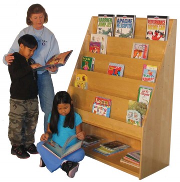 Deluxe School Age Book Display with Storage shelf, 42''w x 19''d x 57''h - sk352_dlxsabkdisplaywstor-360x365.jpg