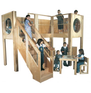 Strictly For Kids Mainstream Explorer 10 Loft, 157''w x 107''d x 94''h, 52''h deck, 49''h head clearance (Deluxe School Age shown; Loft only, furniture not included) - sk5410sa_dlxexpl10wfurn-360x365.jpg
