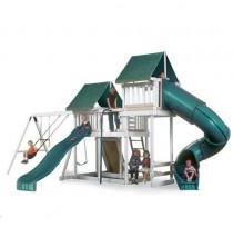 Kidwise Congo Monkey Playsystems #3 Swing Set In White & Sand with Green Accessories