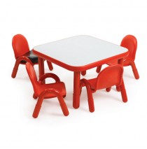 Angeles Baseline Square Table & 4 Chair Set - Red